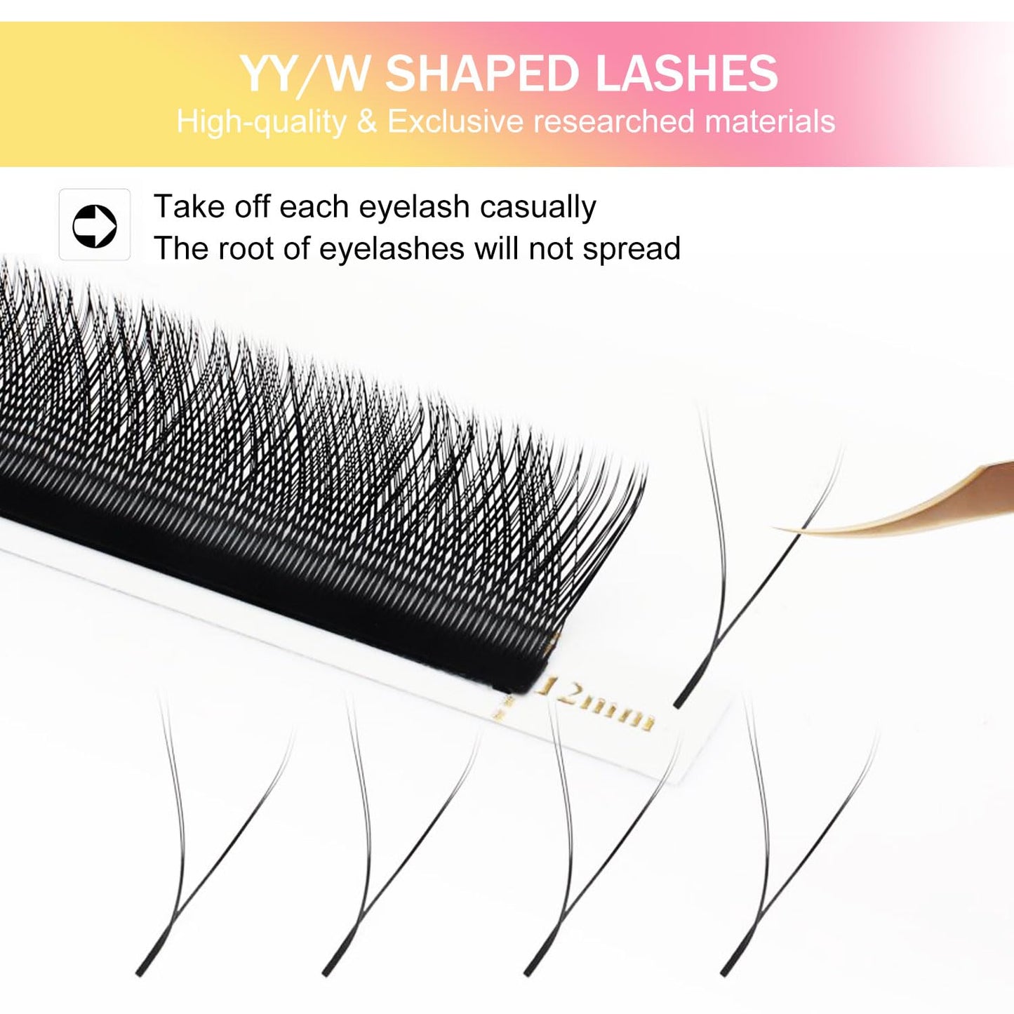 YY Lash Extensions Supplies Y Eyelash Extensions 0.07mm Thickness C Curl 14mm Premade Fans 4D Russian Volume Matte Black 12 Rows Crisscross Eye Lashes(YY-0.07-C,14mm)