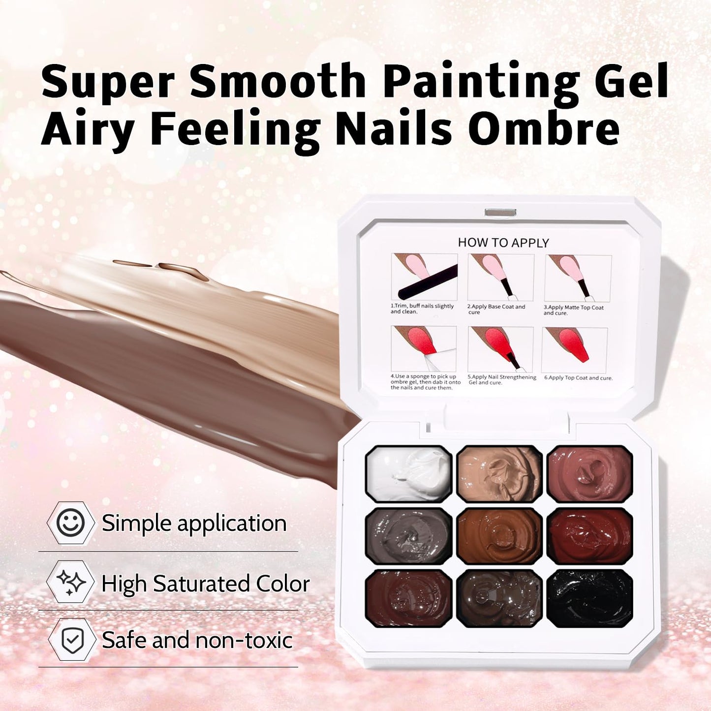 Sponge Pat Paint Nail Gel, 9 Colors Ombre Nails Gradient Gel Nail Blush Blooming Aura Nails Drawing Stripper Floral Painting Nail Art, No Wipe, UV/LED Curing (All-in-One Kit)