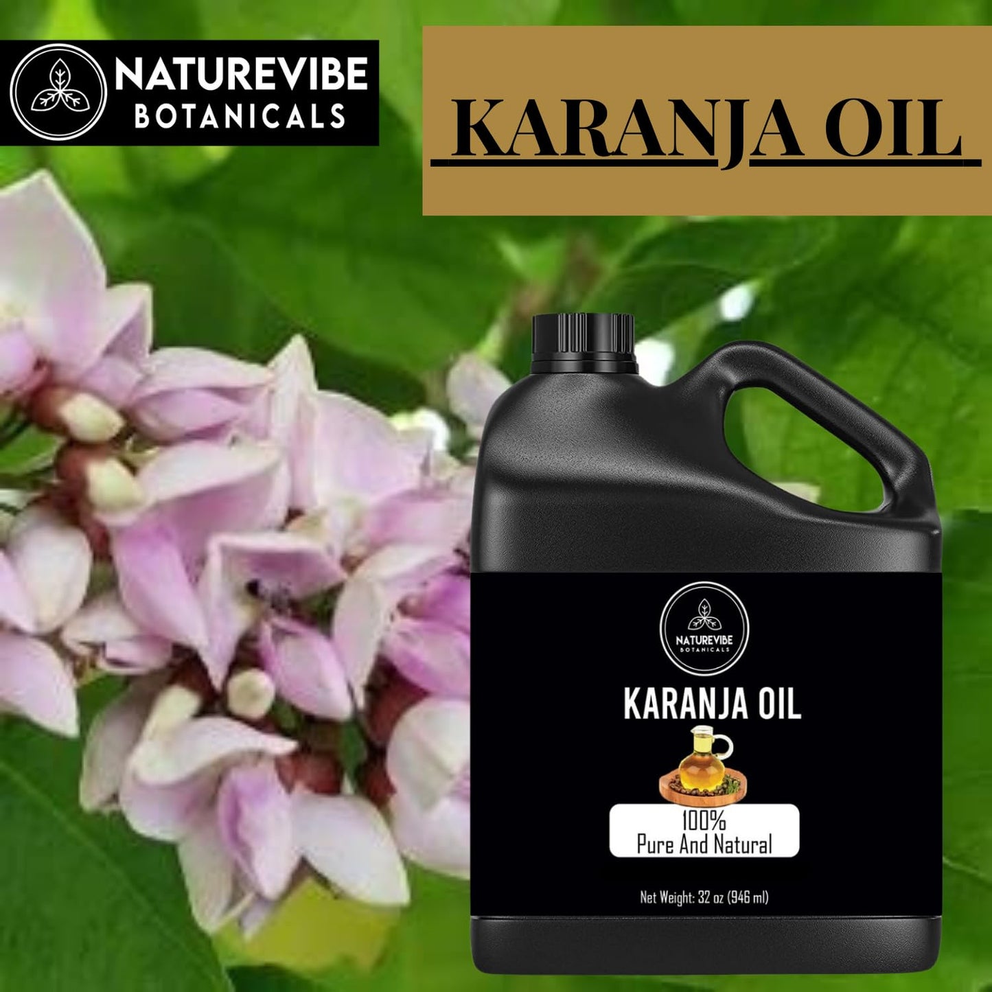Naturevibe Botanicals Karanja Oil 32 Ounces | 100% Pure and Natural | Great for Skin Care and Hair Care
