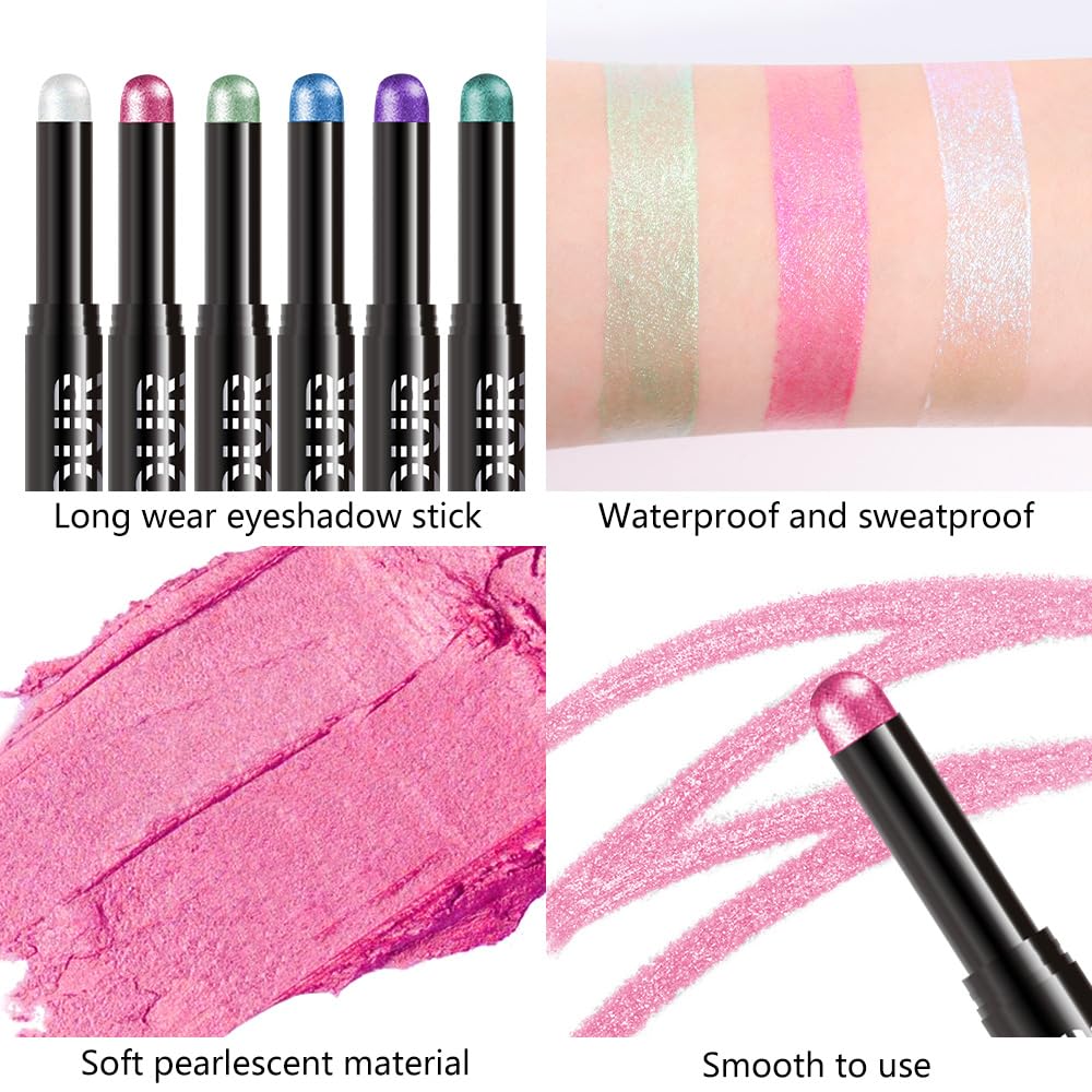 Hot Pink Shimmer Cream Eye Shadow Stick Makeup for Women, Hot Pink Shimmer Matte Eye Shadow Brightener Stick for Eyes, Waterproof Eyeshadow Pencil Applicator Blendable for Eye Highlight 20