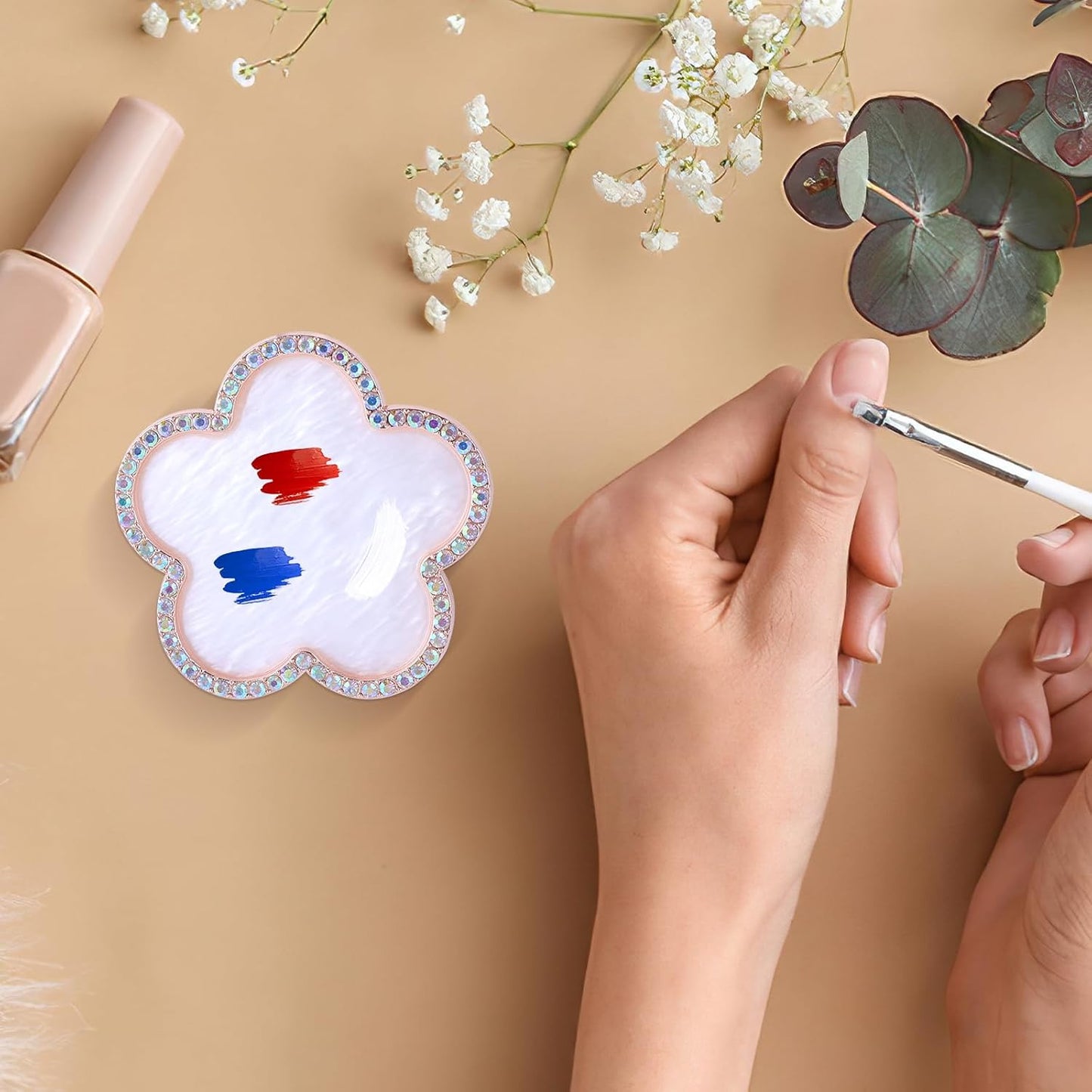 Resin Nail Art Palette Gold Edge Nail Holder Heart Shaped Color Makeup Foundation Mixing Tools Display Board Gel Nail Art Color Mixing Palette Painting Tray Manicure Tool (Colorful)