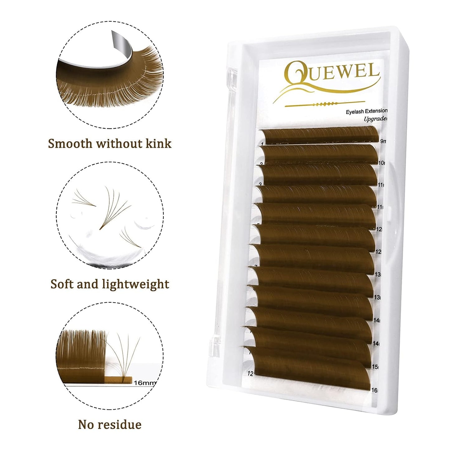 QUEWEL Easy Fan Volume Lashes .07 D Curl Brown 9-16mm Mixed Lash Tray Color Extensions Self Fanning 2D-10D Eyelash Extensions (Brown 0.07 D 9-16mm)