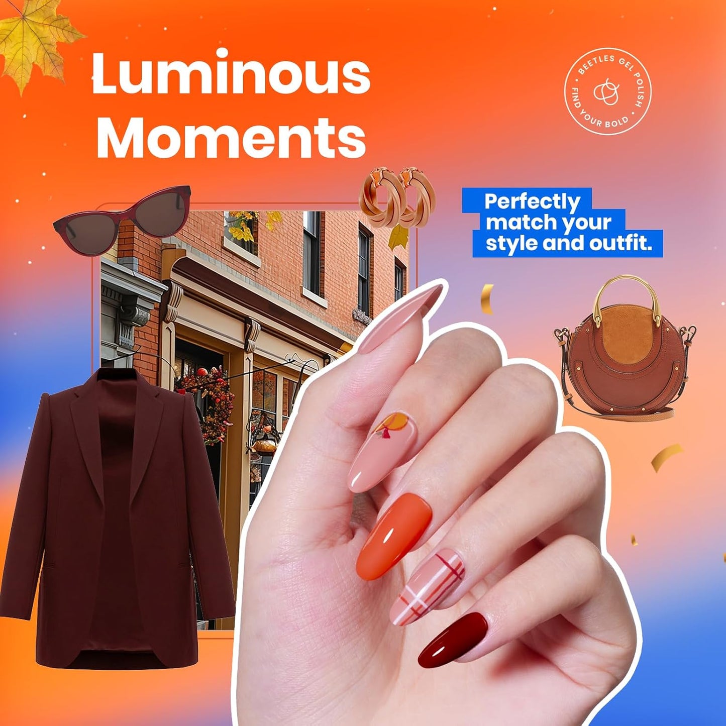 Beetles Fall Nail Polish Set P180, 6 Color Red Yellow Green Quick Air Dry Nail Polish, Natural Nail Lacquer Manicure DIY Nail Art Salon Gift For Women