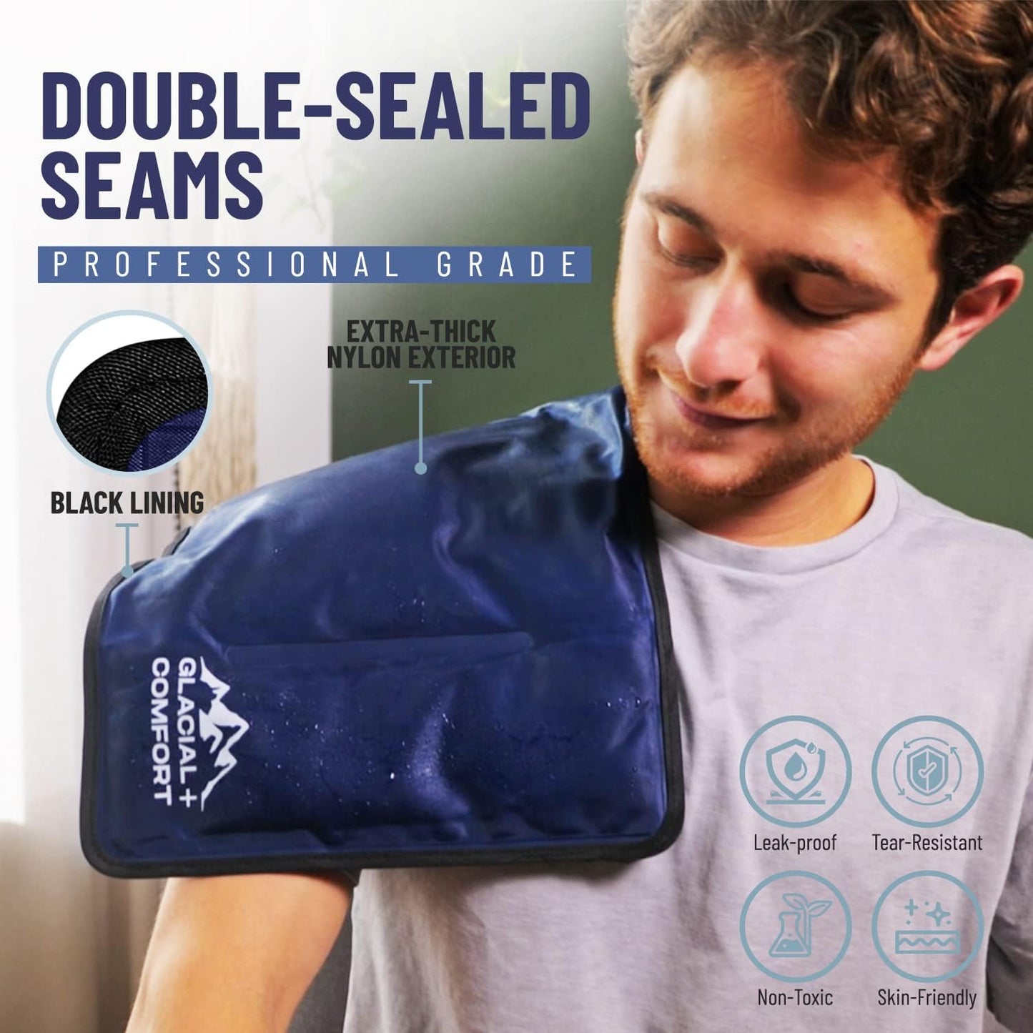 Glacial Comfort Large Gel Ice Pack for Injuries Reusable - (15" x 11") Cold Pads for Back Pain, Hip, Knee, Shoulder, Muscle Strains, Migraine & Postpartum Recovery, Flex Technology - Compression Pad.