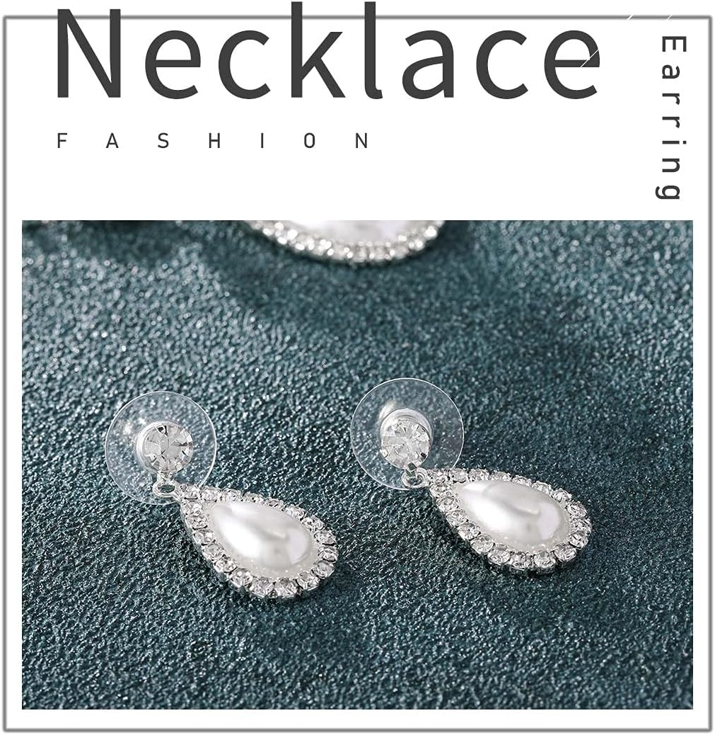 Yean Bride Silver Necklace Earrings Set Crystal Bridal Wedding Jewelry Sets Rhinestone Choker Necklace for Women and Girls