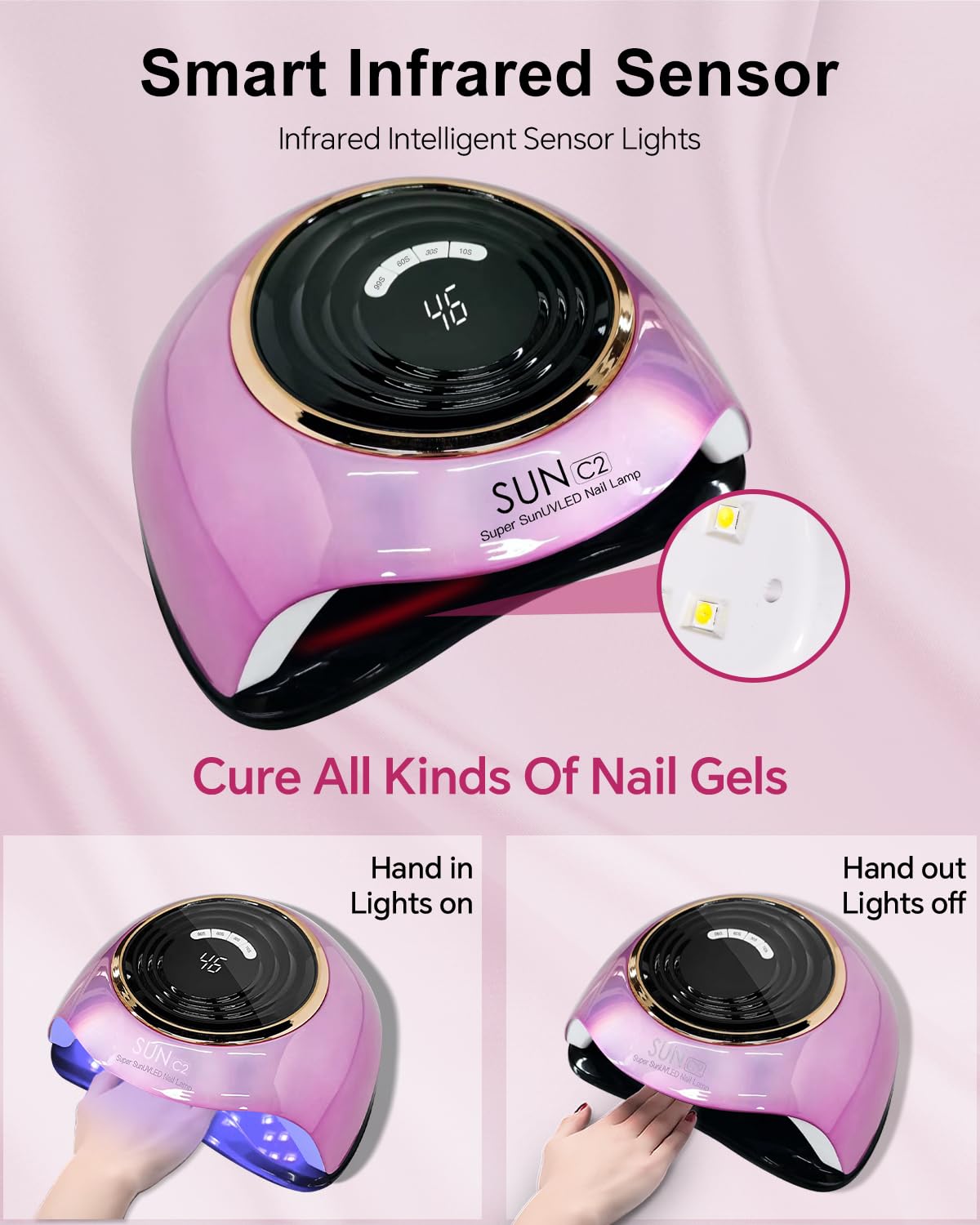 UV LED Nail Lamp, 288W Professional Nail Dryer for Gel Polish, 63 LED Beads Automatic Sensor Nail Curing Lamp with 4 Timer for Woman Girl Salon at Home