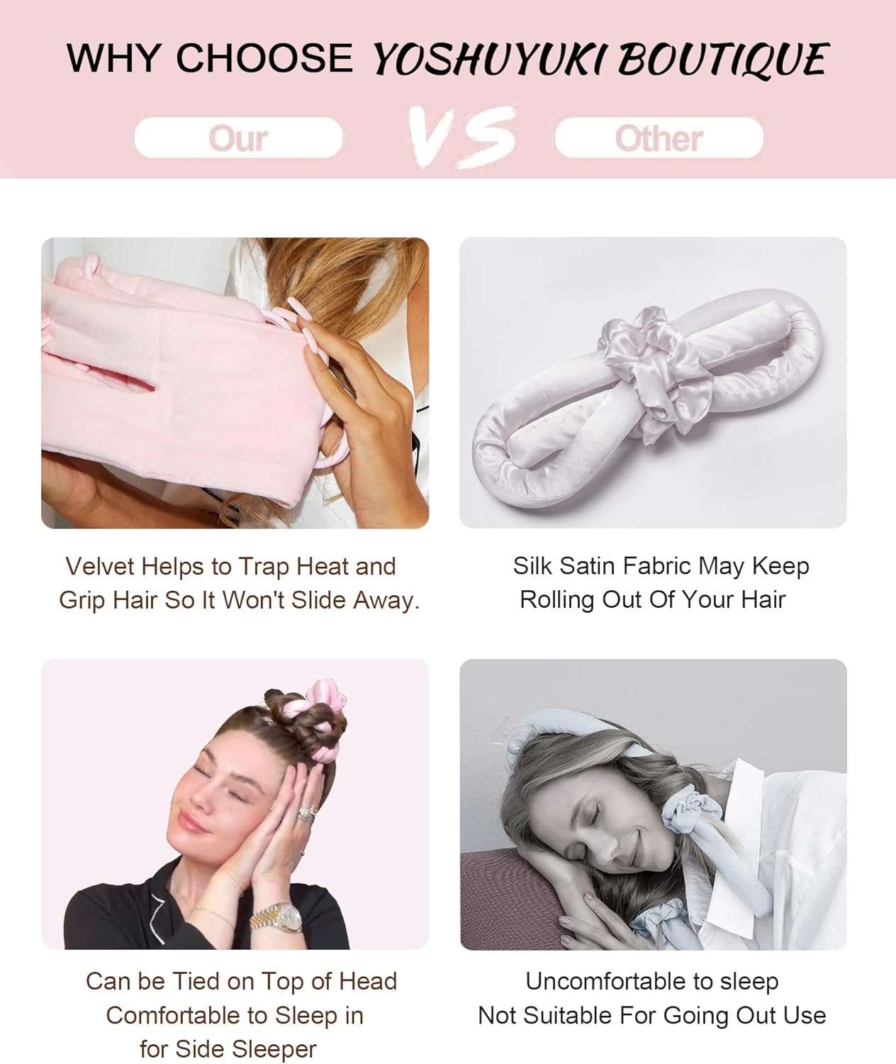 Heatless Hair Curler Curls Overnight Rods No Heat Hair Curlers to Sleep in, Soft Heatless Curling Ribbon Set with Clip Hair Rollers for Blowout Look Long Short Hair, Mulberry