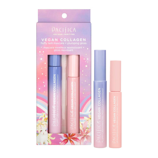 Pacifica Beauty Vegan Collagen Lash and Lip Kit Set, Makeup, Fluffy Lash Mascara, Long Lasting, Black Volumizing Mascara, Lip Gloss, Lip Serum, Lip Plumping, 0.24 fl oz and 0.19 fl oz (Set of 2)