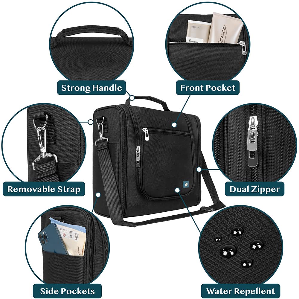 PAVILIA Extra Large Toiletry Bag Travel Bag for Women Men, Hanging Cosmetic Organizer, Water Resistant Makeup Bag for Accessories Toiletries, Travel Essentials Kit (Black)