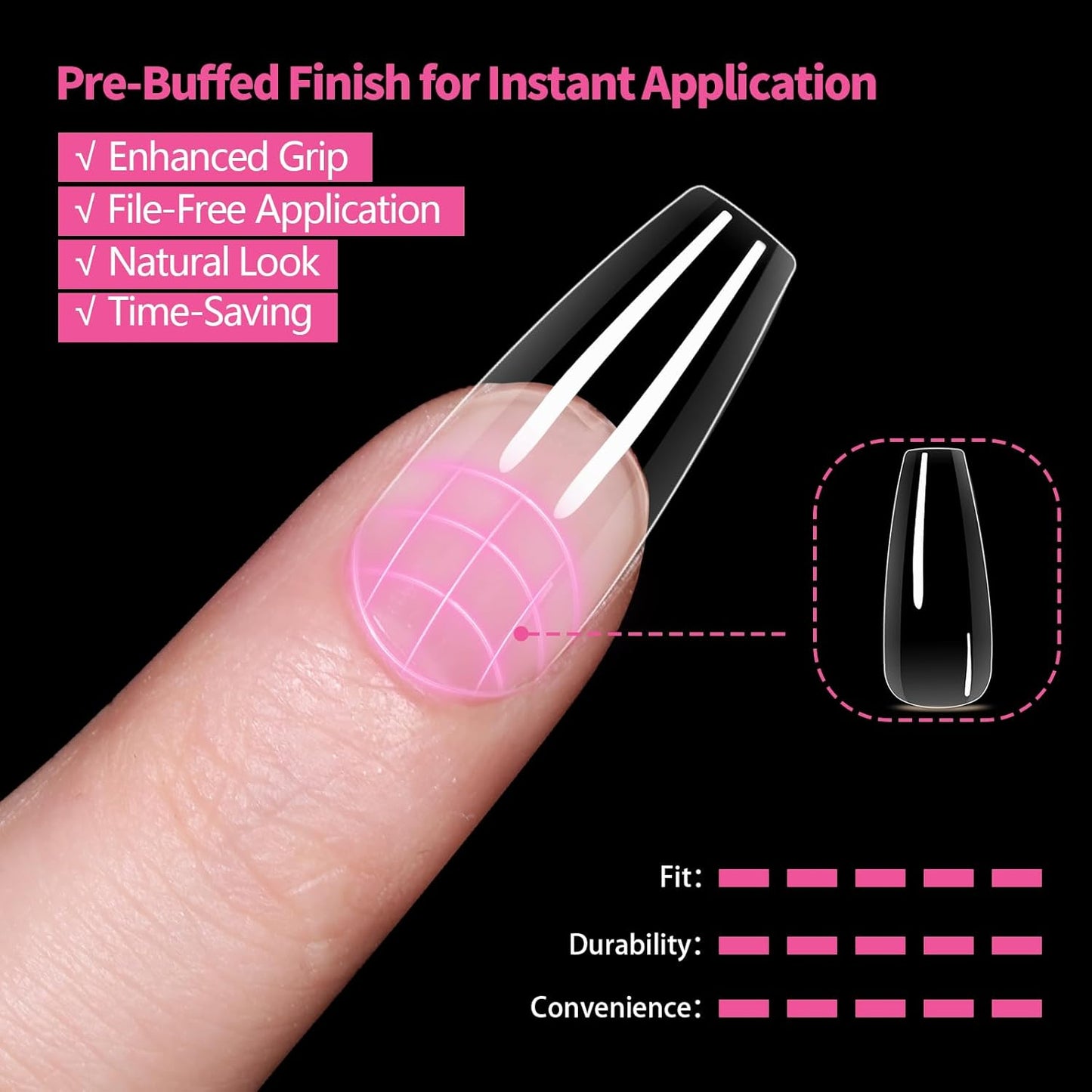 Medium Square Nail Tips 500PCS, Clear Acrylic Full Cover Gel Press on Nail Tips for DIY, 10 Sizes Pre-Shaped False Nails with Glossy Finish, Professional Manicure Kit & Easy Application