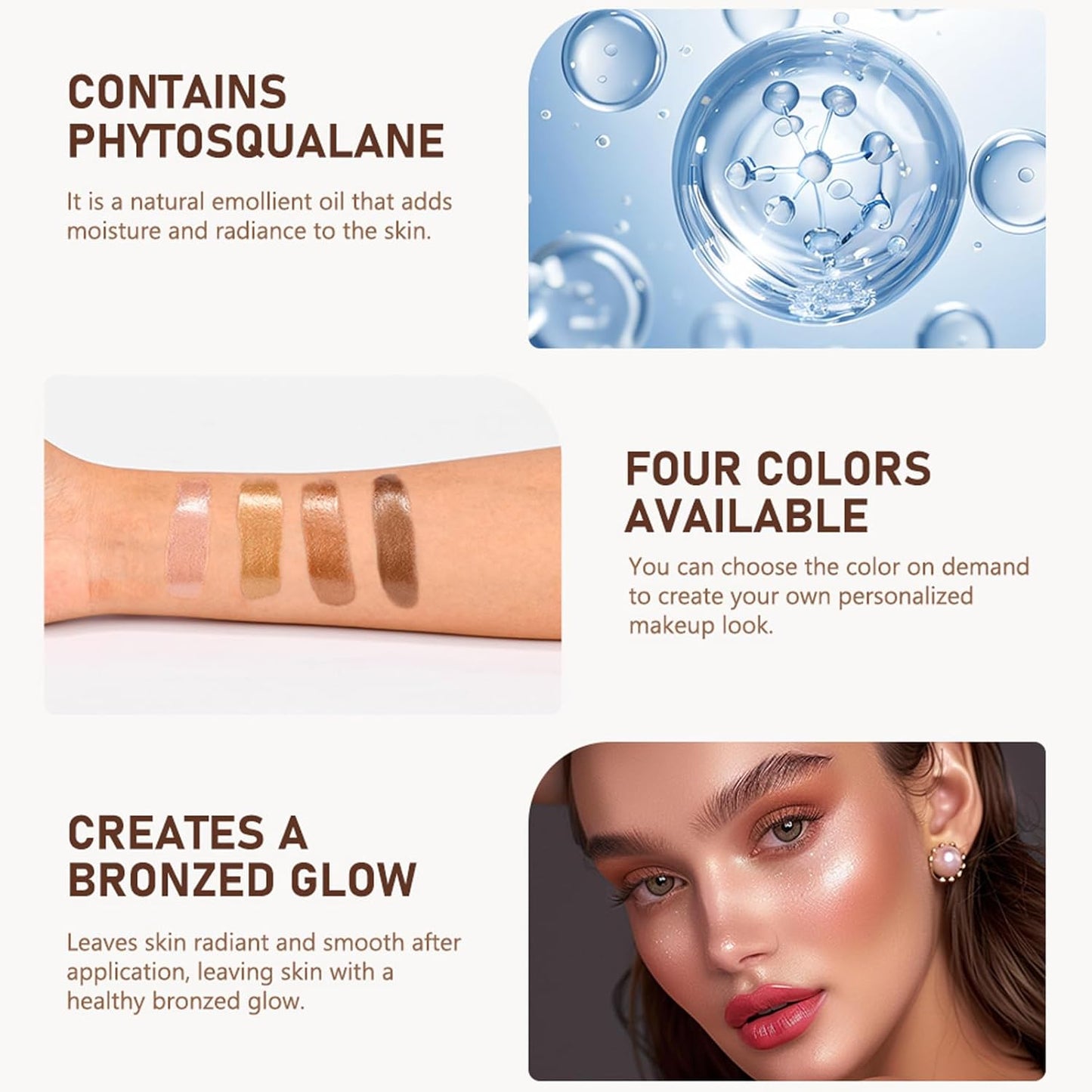 Bronzing Drops For Face, Liquid Bronzer Glow Drops, Face Body Shimmer Glow Illuminator, Nourishing Skincare Bronzer Shimmer Oil, Waterproof Moisturizing Body Highlighter(04 Rich Bronze Glow)