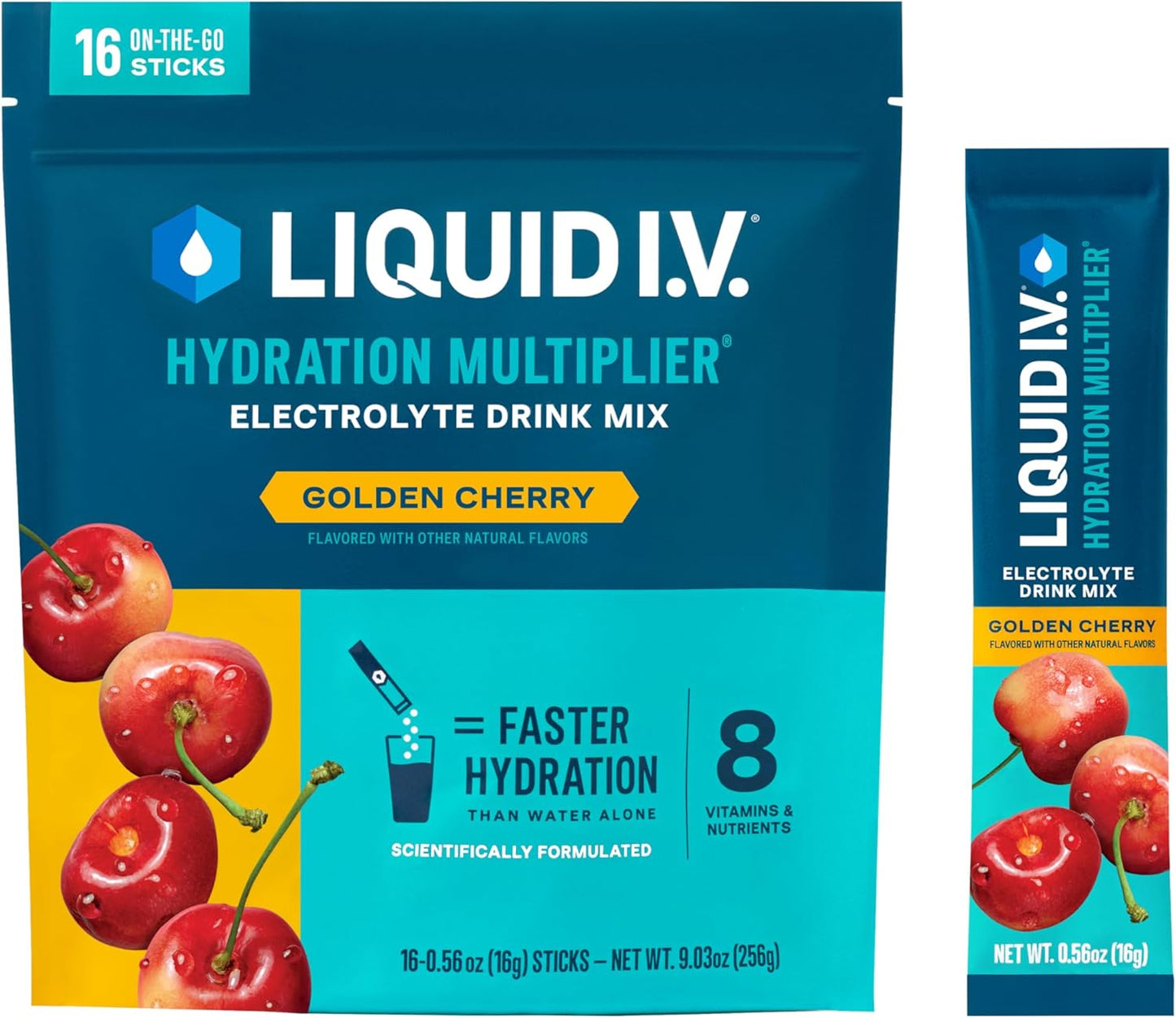 Liquid I.V.® Hydration Multiplier - Golden Cherry | Electrolyte Powder Drink Mix | 1 Pack (16 Servings)