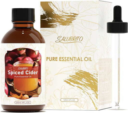 SALUBRITO Spiced Cider Essential Oil, 4 Fl.Oz (120ml) Pure & Natural Fragrance Oils, Winter Scented Oil for Diffuser, Great for Skin, Massage, Candle & Soap Making, Strong Scented
