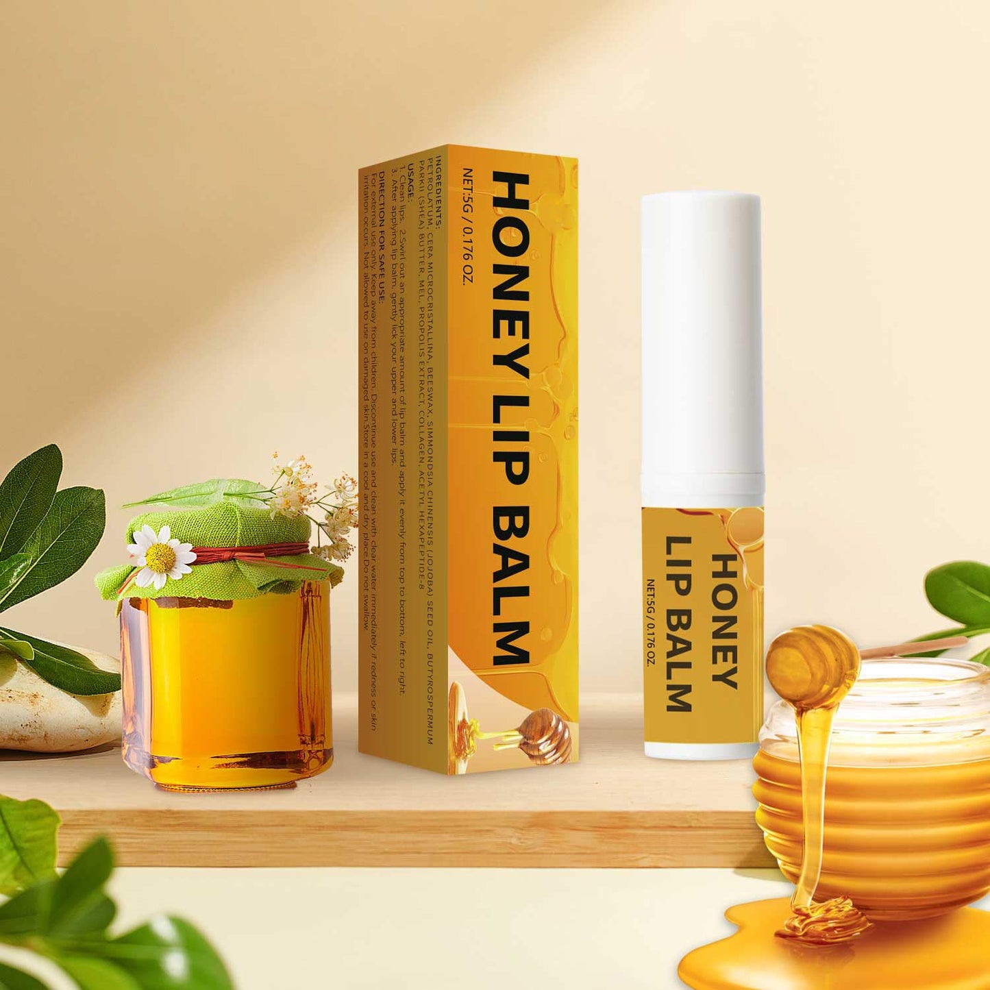 Honey Lip Balm,Organic Chapstick Lip Moisturizer,Hydrating for Dry & Chapped Lips with Collagen, Long-Lasting Moisturizing Daily Overnight Lip Mask,0.17 oz