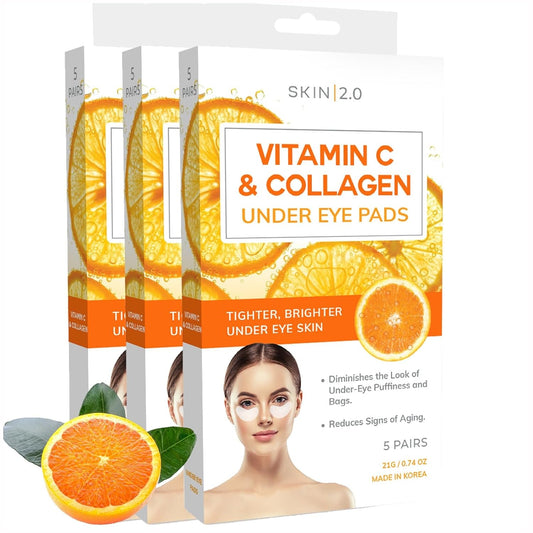 Vitamin C and Collagen Under Eye Patches - Brightens Dark Circles, Tightens Under Eye Skin, Anti-aging & Firming Under Eye Pads - Cruelty Free Korean Skin Care For All Skin Types - 15 Pairs
