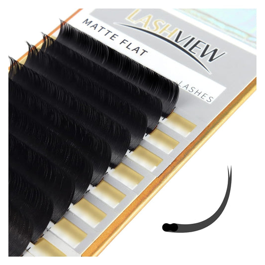 LASHVIEW Eyelash Extensions,Ellipse Flat Eyelash Extensions 0.15mm D Curl 12mm,Mink Black,Individual Lashes,Super Matte Extremely Soft Professional Salon Use