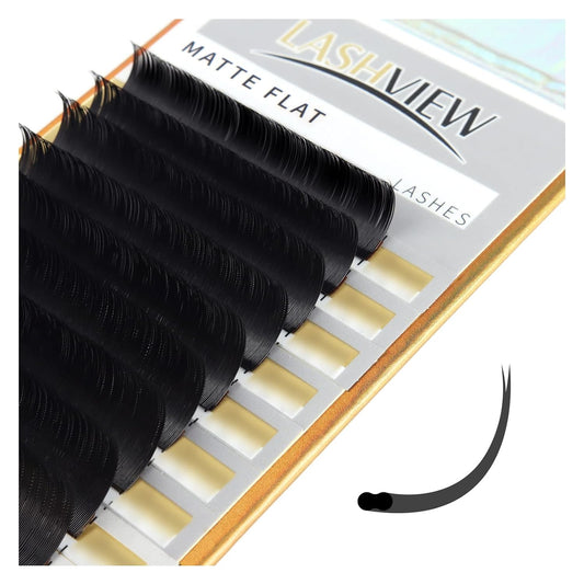 LASHVIEW Eyelash Extensions,Ellipse Flat Eyelash Extensions 0.20mm C Curl 8-15mm Mixed Tray,Mink Black,Individual Lashes,Super Matte Extremely Soft Professional Salon Use
