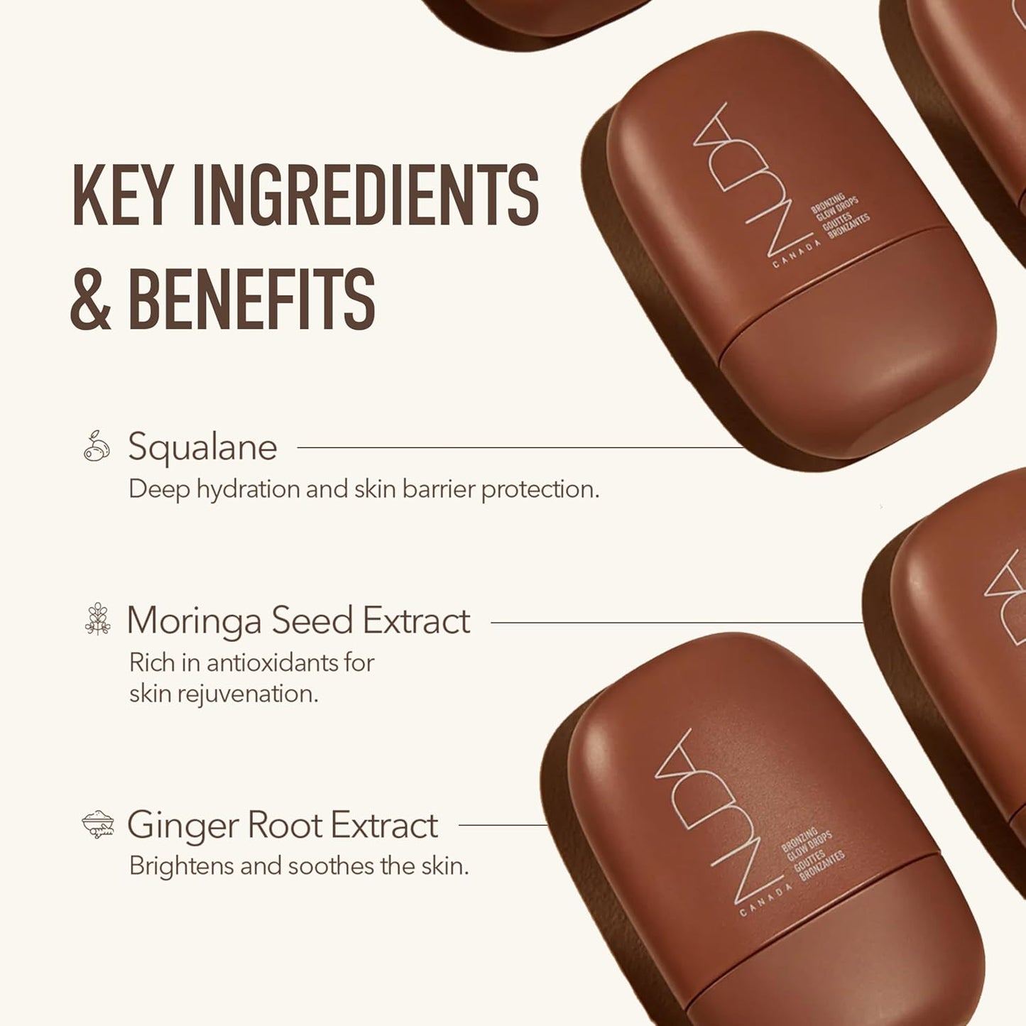 Nuda GlowDrops | Bronzing Squalene, Ginger, Lavender, & Moringa-Infused Face Bronzing Drops | Lightweight, Washable Bronzer Drops | Cruelty-Free, Paraben-Free, & Sulfate-Free Bronzing Serum, (30 mL)