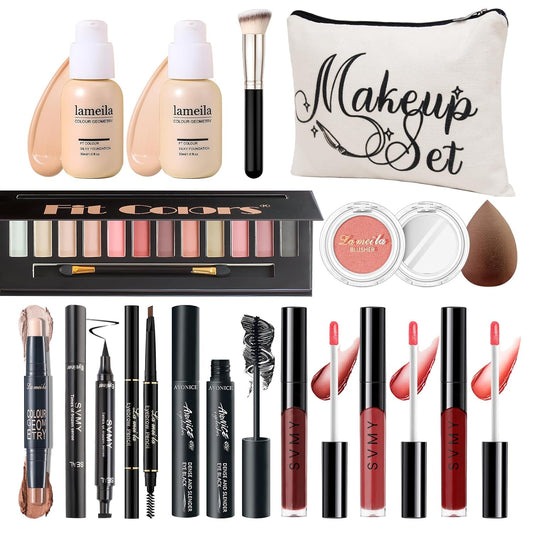 Makeup Kit for Girls Teens, Travel Makeup Kit, Facial Makeup Full Kit, Makeup Present Set for Beginners & Professionals, Cosmetic Bag Include Pigmented Blendable Eyeshadow Palette, concealer