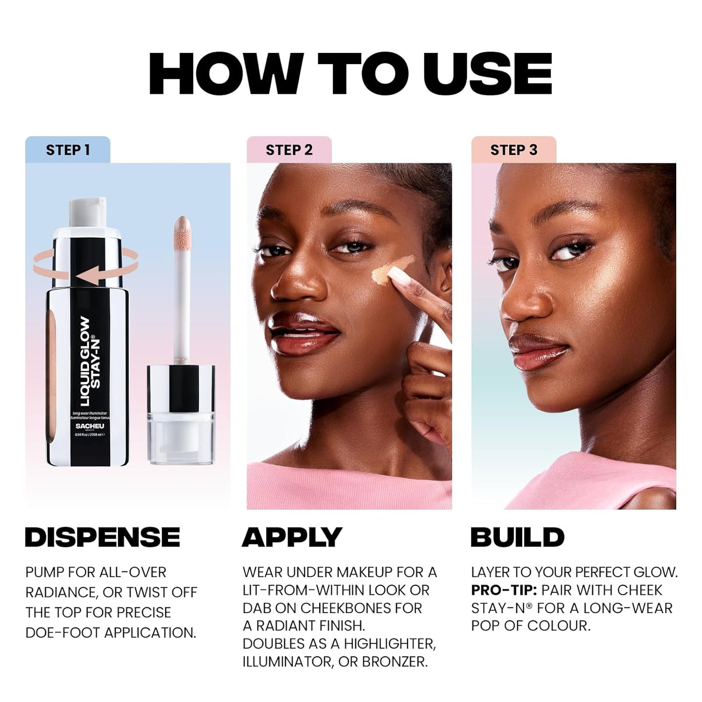 Sacheu Liquid Glow STAY-N Liquid Highlighter & Illuminator Makeup — 30ml Long Lasting Luminous Glow Lightweight Dewy Finish, Golden Hour