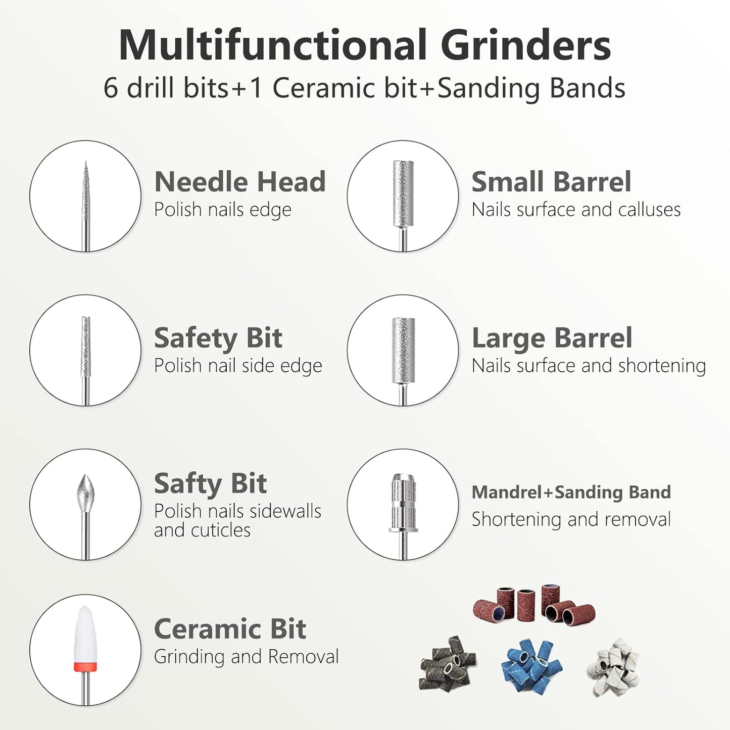 Electric Nail Drill Machine Professional, Rechargeable Cordless Nail File with Bits Kit for Acrylic Gel Dip Nails, Efile Manicure and Pedicure Kit for Home Salon Grinding Polishing Removing, Gray