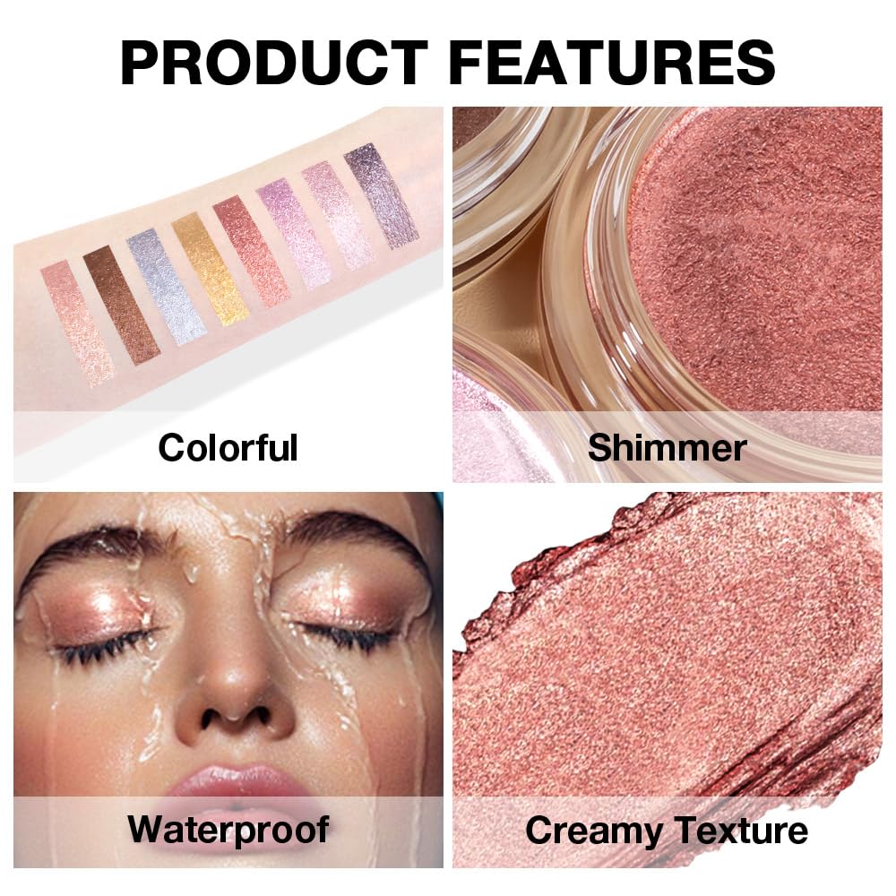Cream Glitter Brownish Red Shimmer Metallic Eyeshadow Palette Makeup, Natural Single Mini Instant Holographic Eyeshadow For Older Women, Sombras Crema Para Ojos, Talc, Paraben & Cruelty Free