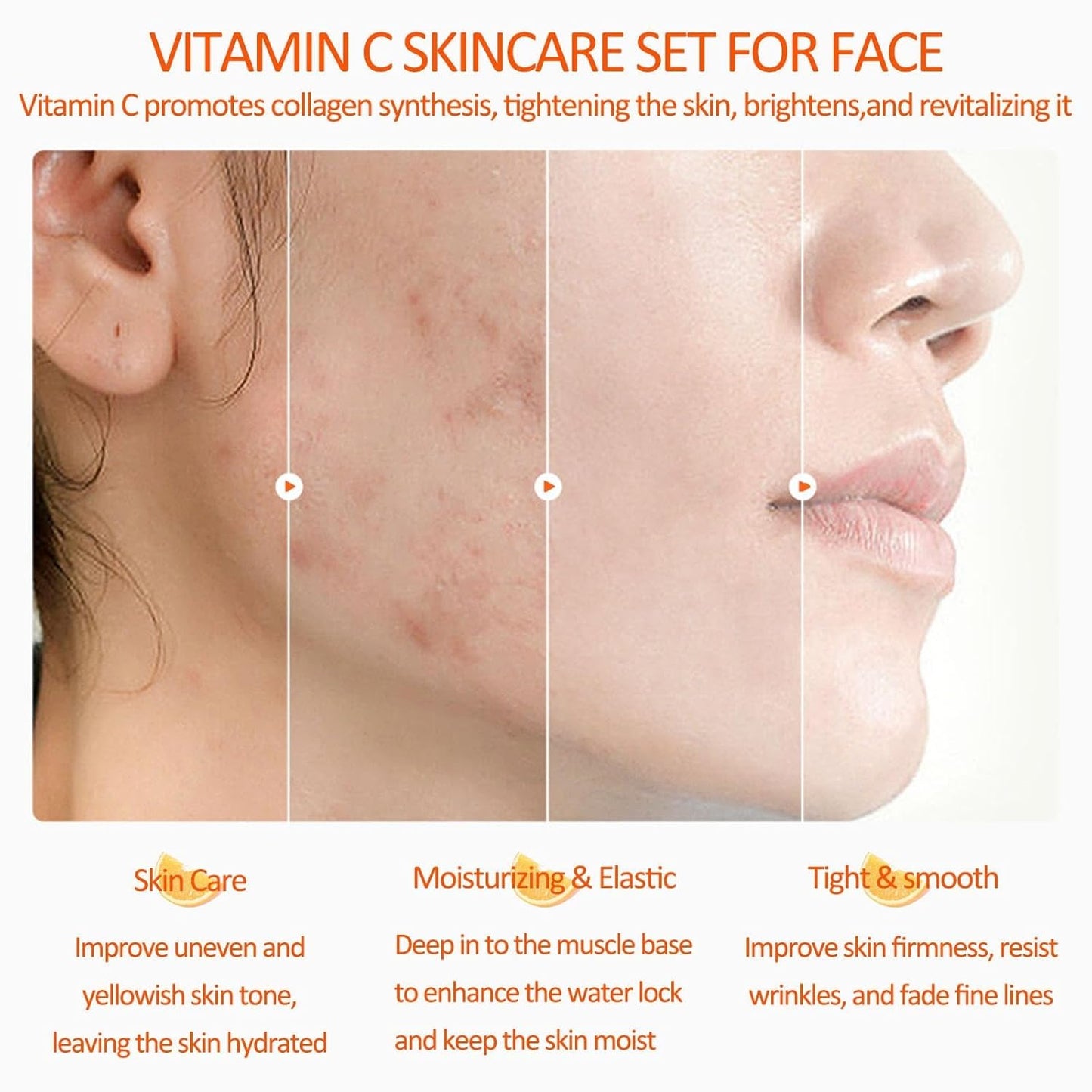 Vitamin C 5-Piece Skincare Set with Cleanser, Toner, Serum, Eye Cream and Face Cream for Skin Brightening skin care set skincare gift set skin care set for Unisex Adult