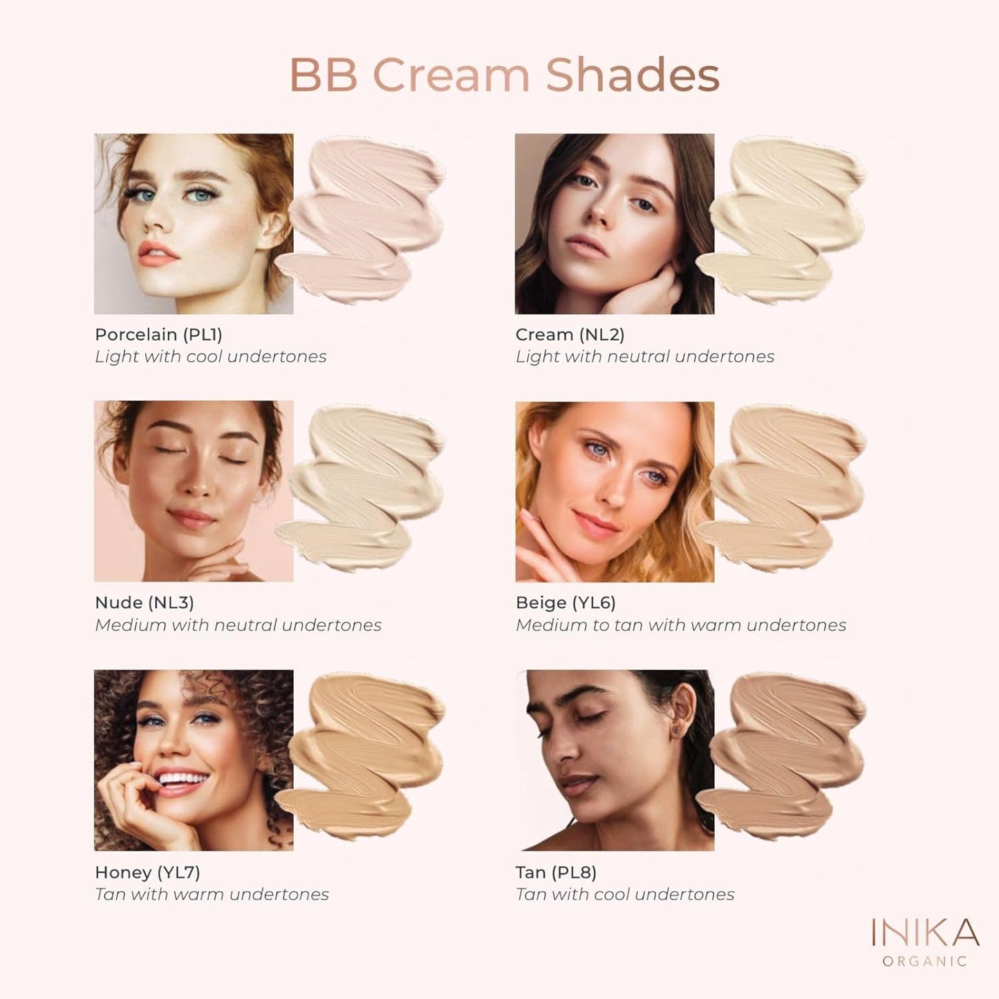 INIKA Organic BB Cream Foundation - Vegan Makeup with Hydrating Prickly Pear, Jojoba, and Pomegranate Seed Oil - Lightweight, Radiant BB Glow for Balanced Skin Tone, Honey 1 fl oz