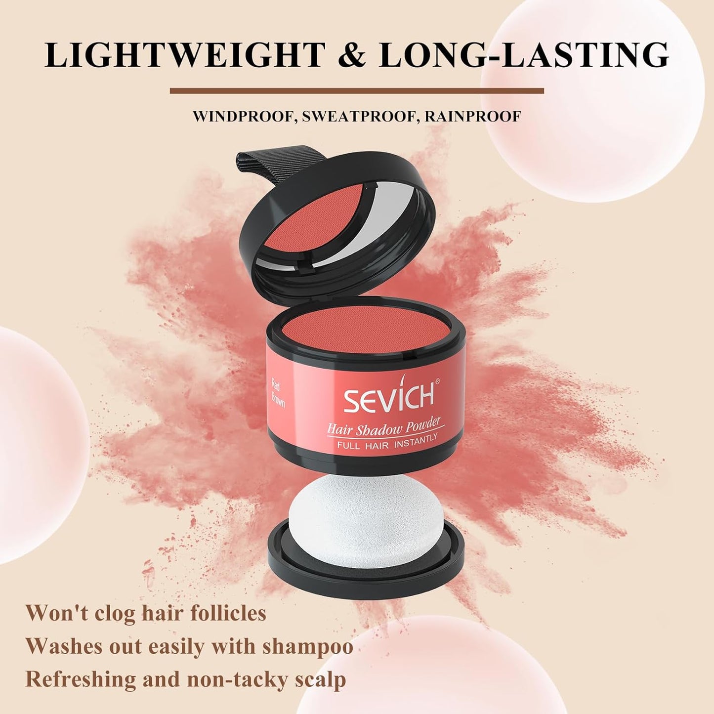 Instantly Hair Touch Up Powder - SEVICH Hair Concealer for Thinning Hairline, Eyebrows & Beard, Windproof & Sweatproof, Red Brown