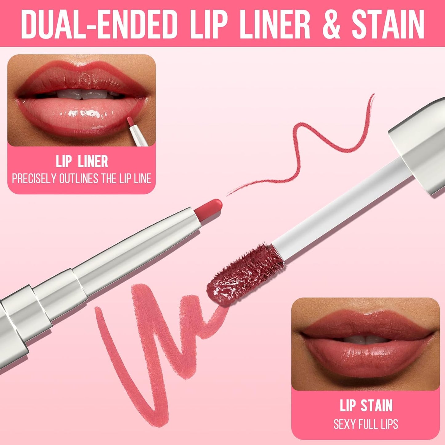 iMethod Lip Liner Stain - Lip Stain, 2-In-1 Dual-Ended Peel Off Lip Stain with Tweezer, Natural Long Lasting Peel Off Lip Liner, Easy to Use for All Skin Types, Stay All Day, Cocoa