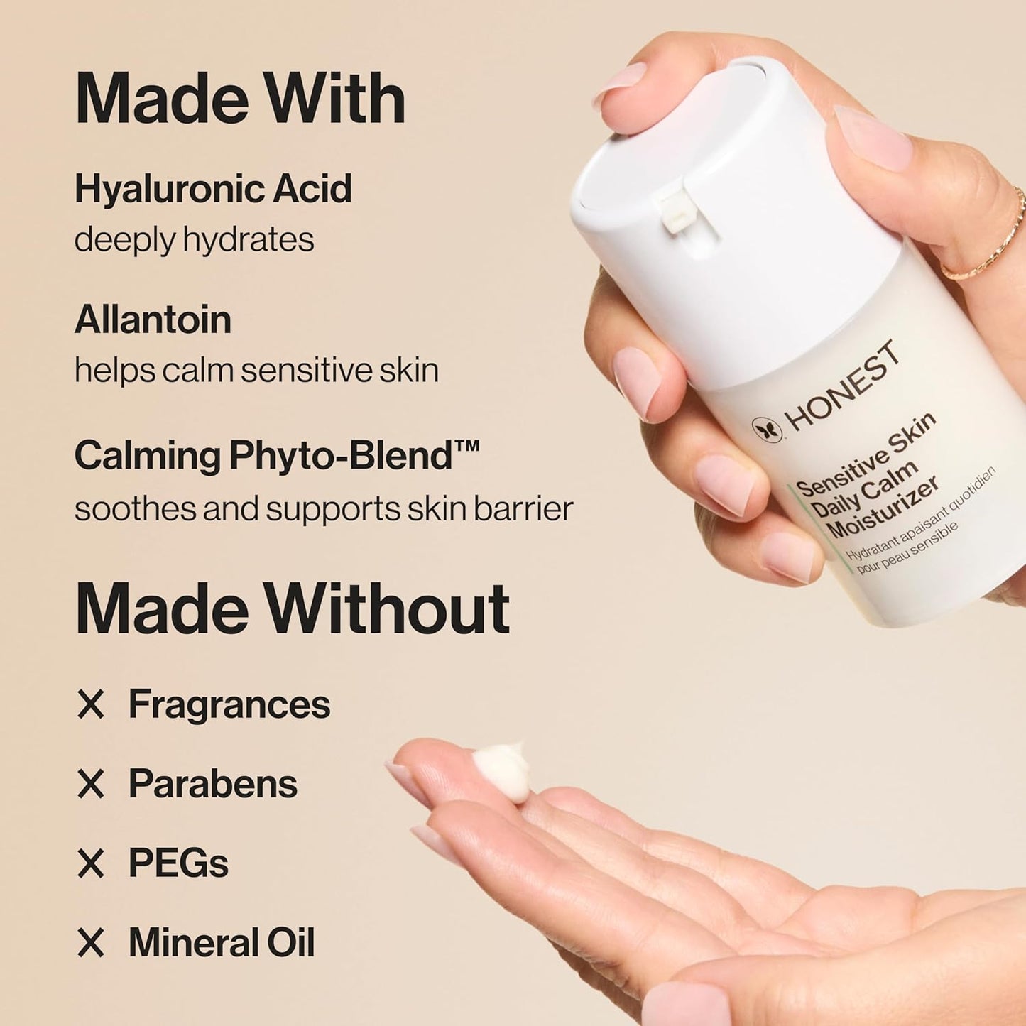 Honest Beauty Sensitive Skin Daily Calm Lightweight Moisturizer | Reduces Redness, Hydrates, + Calms Skin | Hypoallergenic, Fragrance Free, Vegan | 1.7 fl oz