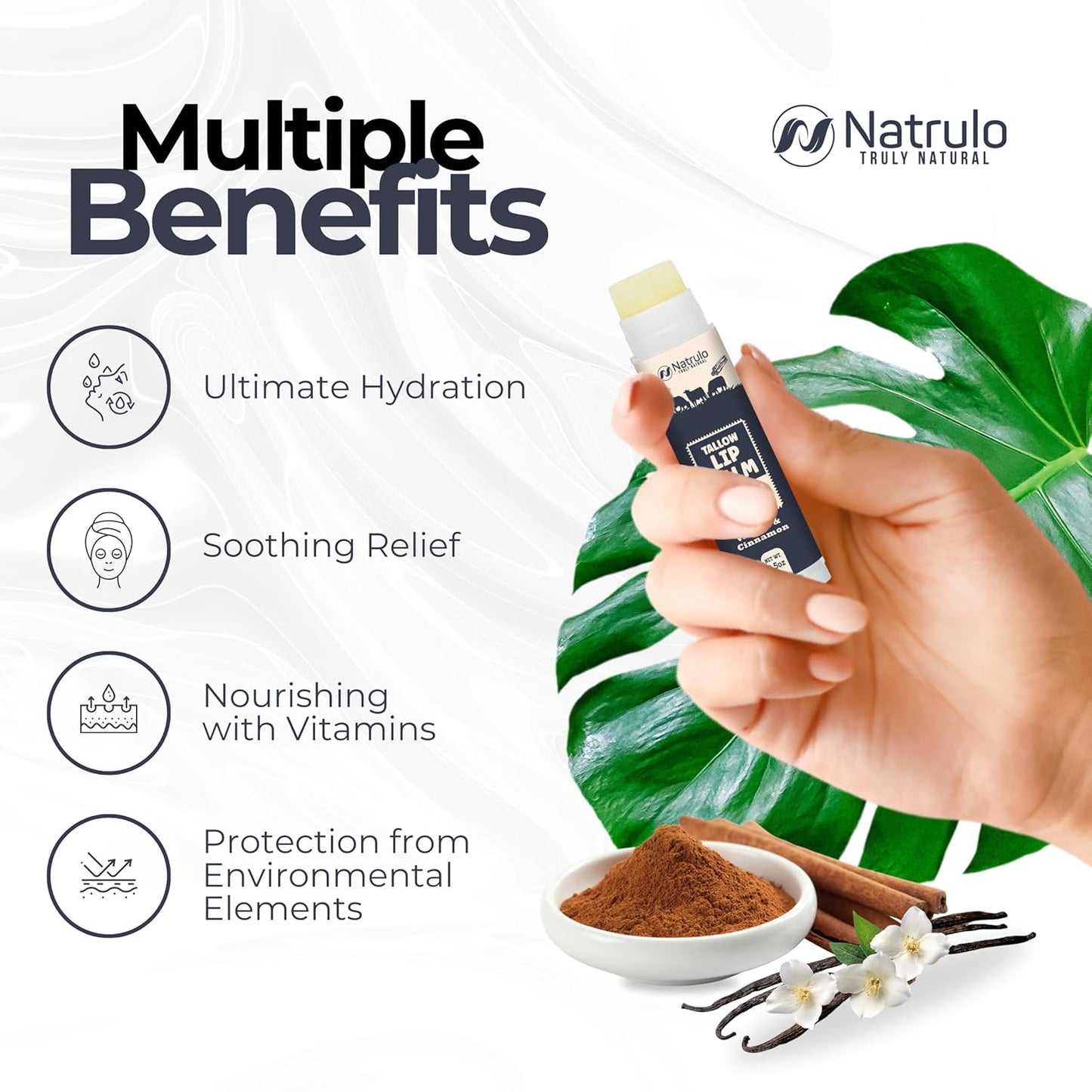 Beef Tallow Lip Balm – Natural Tallow Beeswax Chapstick – Hydrating Moisturizer Grass Fed Bison Tallow Balm Lip Care – Soothes Chapped, Dry Lips, Sensitive Skin – Long Lasting & Vitamin Rich USA-Made