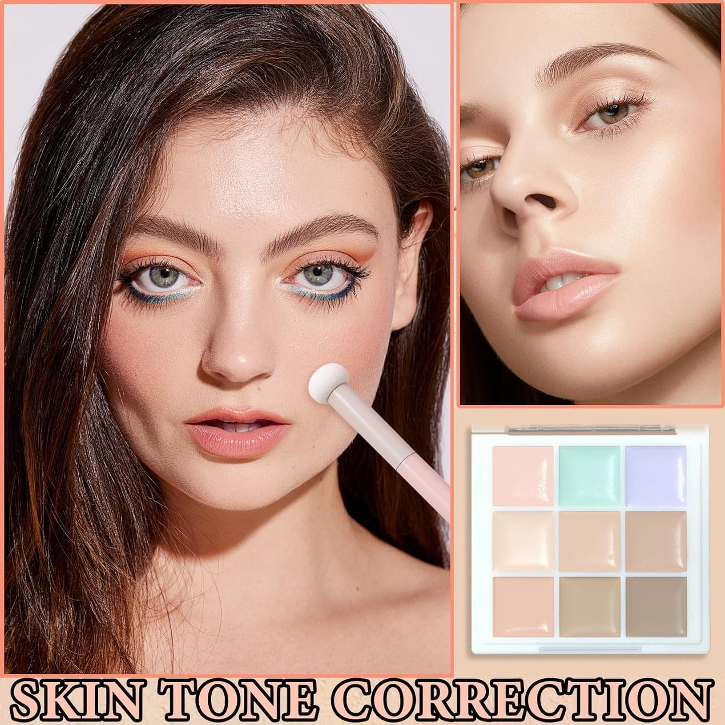 9 Colors Concealer Contour Palette,Correcting Concealer Makeup Palette 9 In 1 Contouring Foundation Cream Contour Palette for Redness,Dark Circles,Blemish,Acne(04#)