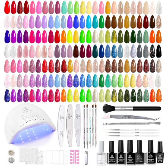 Beetles Gel Nail Polish Kit with U V Light, 100 Colors Gel Polish 133 Pcs Nail Stuff Kit for All Seasons with Base and Matte&Glossy Top Coat Infinite Inspirations Soak Off Gifts for Women Girls Teen
