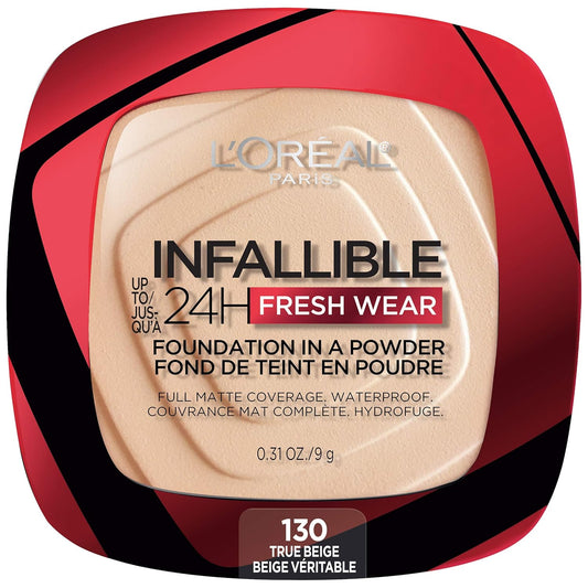 L'Oreal Paris Makeup Infallible Fresh Wear Foundation in a Powder, Up to 24H Wear, Waterproof, True Beige, 0.31 oz.