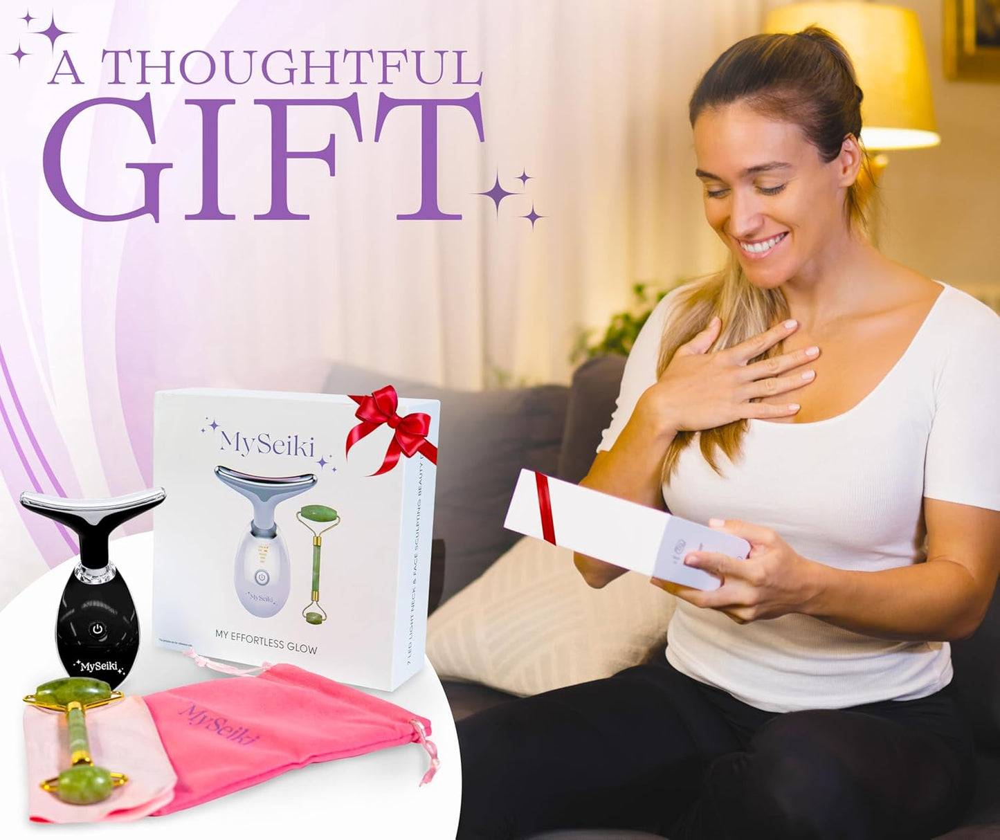 7 LED Light Beauty Tool – Face and Neck Massager with Jade Roller, Case, Black