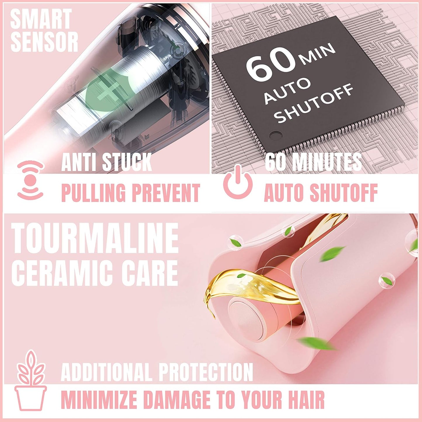 LENA Auto Hair Curling Wand, Professional Hair Curler Iron Styler, Automatic Rotating Styling Tool with Ceramic Ionic Barrel and Smart Anti-Stuck Sensor for Long and Medium-Length Hair