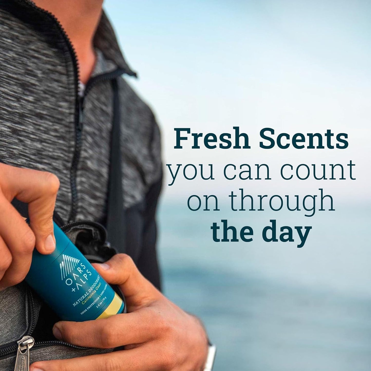 Oars + Alps Natural Deodorant for Men & Women, Aluminum Free Deodorant for Men, Dermatologist Tested, Clean Ingredients, Non Toxic, Vegan, Long Lasting, Odor Protection, California Coast, 1pk, 2.6oz