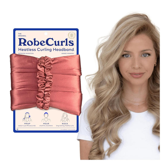 RobeCurls Heatless Hair Curler Set - Satin Curling Headband for Natural, No-Heat Curls - Sleep in Overnight Styling Tool with 2 Scrunchies - Easy & Gentle on Hair (Rose)