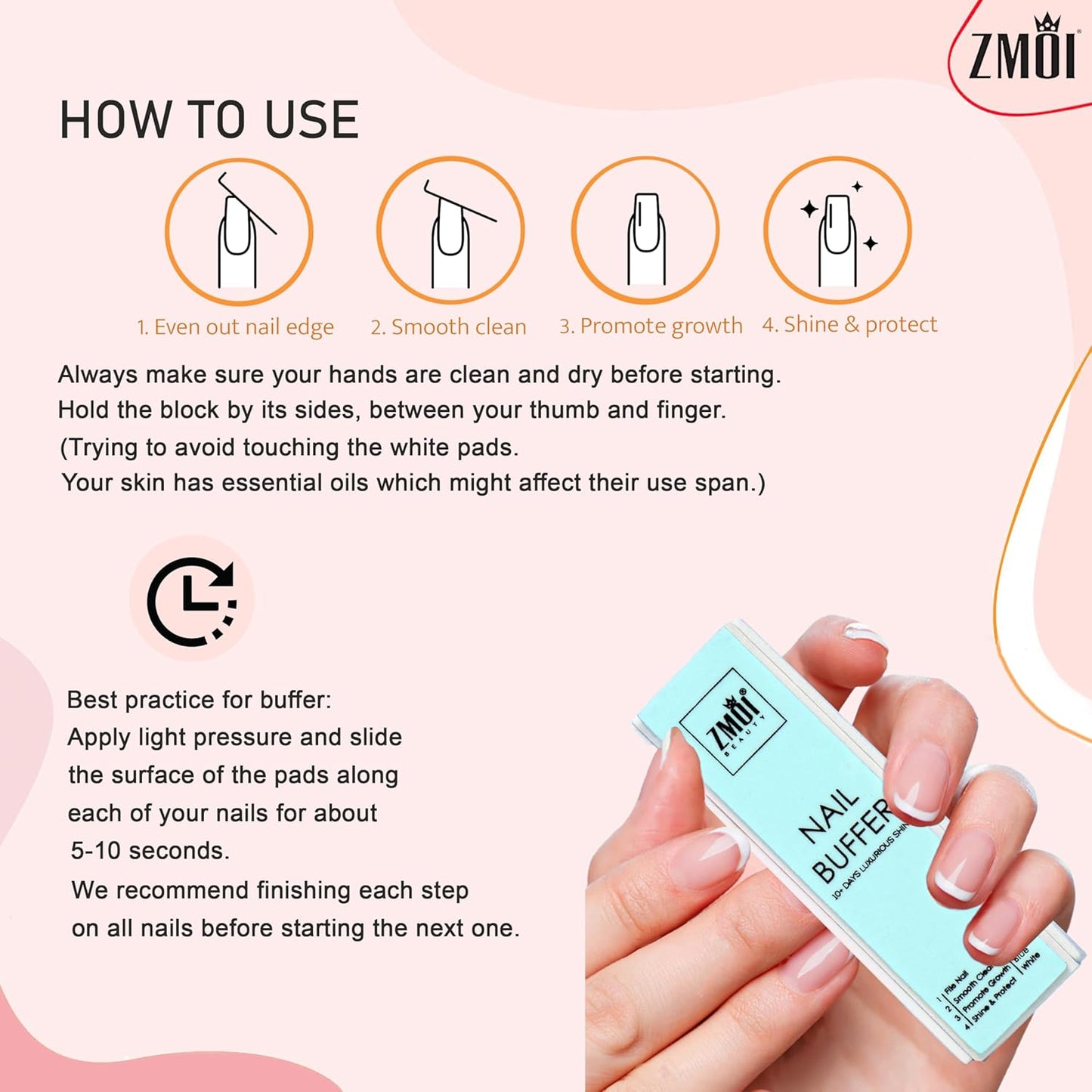 Pro Nail Buffer Block – 3 Pack Luxurious Shine Korean 4-Way Nail Buffing Block – Natural Shine Nails – Manicure/Pedicure Tools for Home and Salon