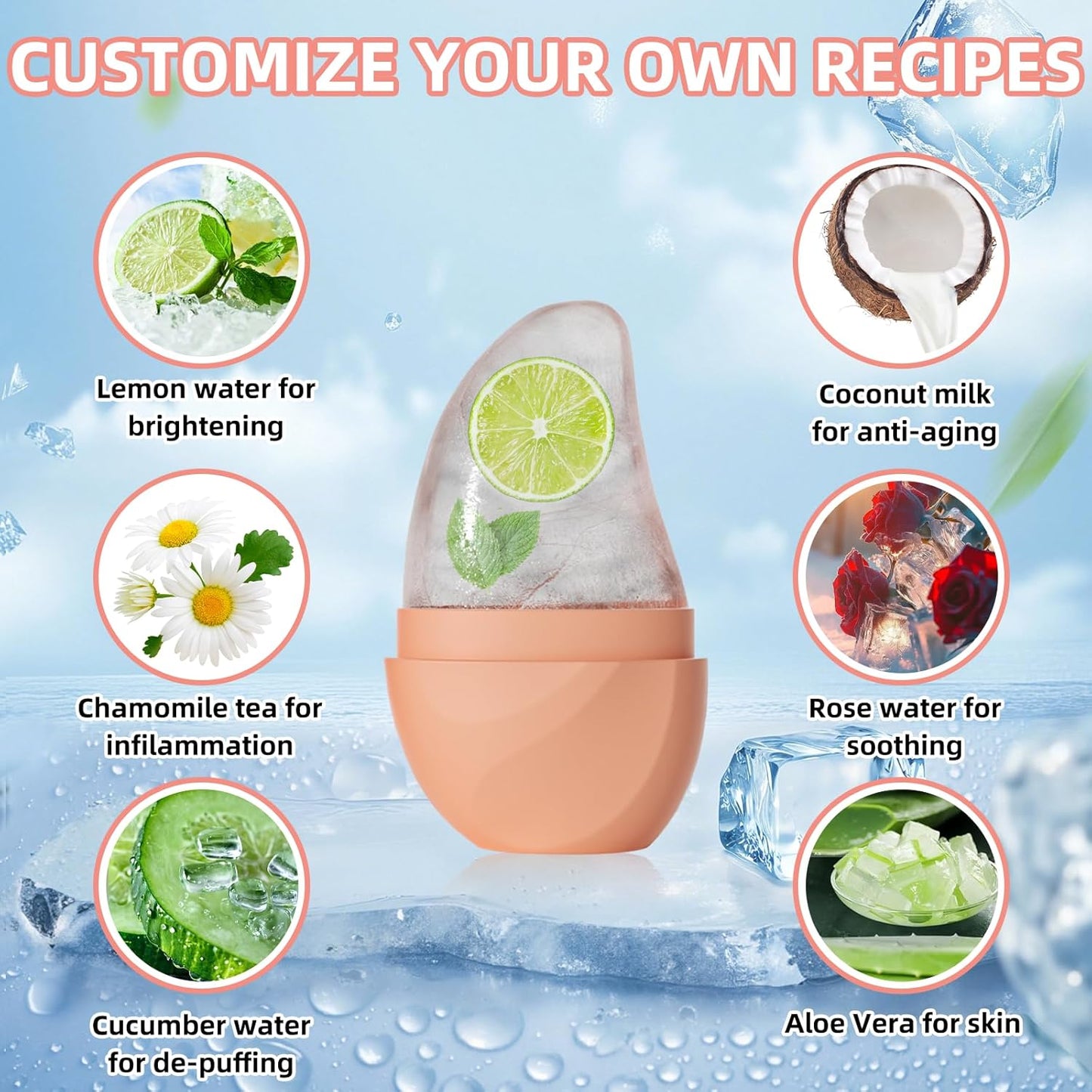 Silicone Facial Ice Cube Roller Massager, Facial Beauty Care Tool, Reusable Face Ice Mold - Brighten Skin, Reduce Puffiness for Face & Eyes (Blue)