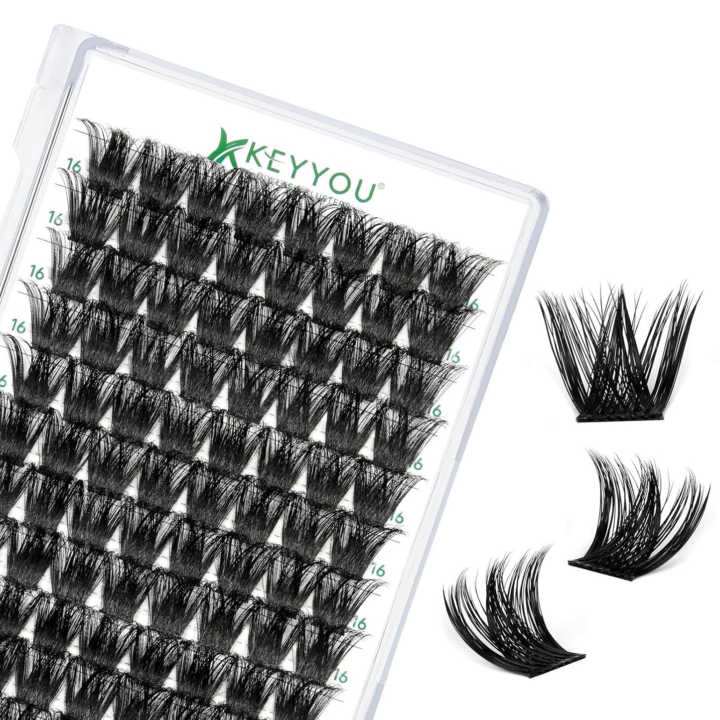 Lash Clusters 96pcs Individual Lashes Y02 D Curl 16mm Eyelash Clusters KEYYOU Volume Wispy Lash Extension Soft&Comfortable Easy DIY at Home(Y02,D-16mm)