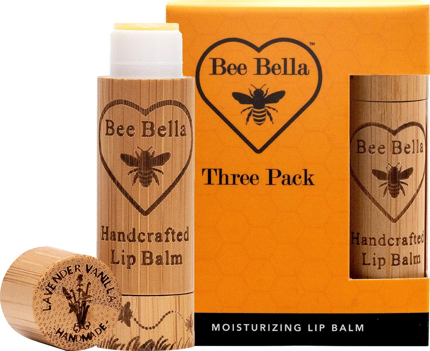 Bee Bella Lip Balm, Lavender Vanilla, 3 Pack - Moisturizing Lip Care, 100% Natural, Original Organic Beeswax with Vitamin E, Handmade in USA, Gift