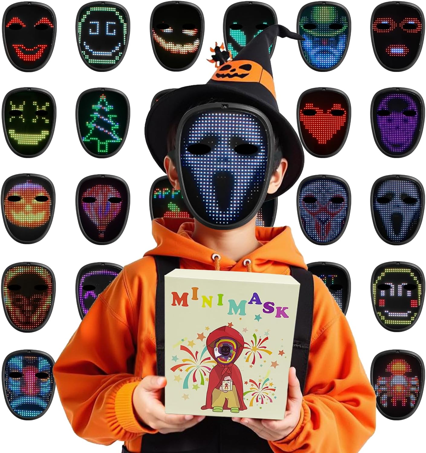 LED Mask with Gesture Sensing - 70 Patterns Display - Kids Halloween Christmas Costume Cosplay Masquerade