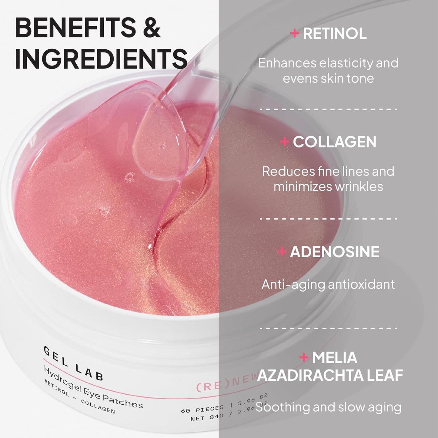 RENEW Retinol & Collagen Under Eye Patches - Korean Skincare Hydrating Eye Mask for Fine Lines, Wrinkles, Firming, Brightening - 60 Patches