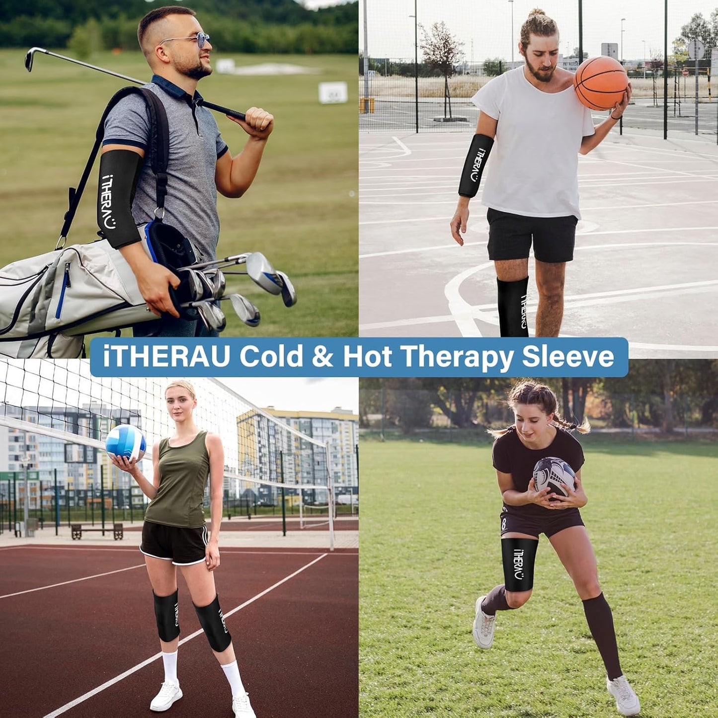 iTHERAU Knee Ice Pack Wrap 2 Pack, Reusable Gel Cold Pack with Cold/Hot Therapy,Cold Compression Sleeve for Elbow, Knee, Calf & Ankle for Pain Relief, Swelling, Surgery, Sports Injuries -Black, L
