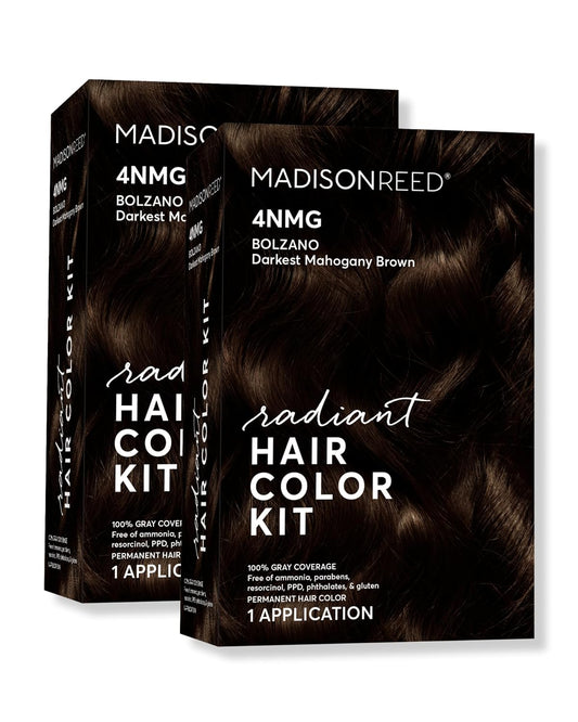 Madison Reed Radiant Hair Color Kit | 4NMG Darkest Chocolate Brown with Warm Mahogany Tones (Bolzano) for 100% Gray Hair Coverage | Dimensional Permanent Hair Dye | PPD-Free & Ammonia-Free | 2 Pack
