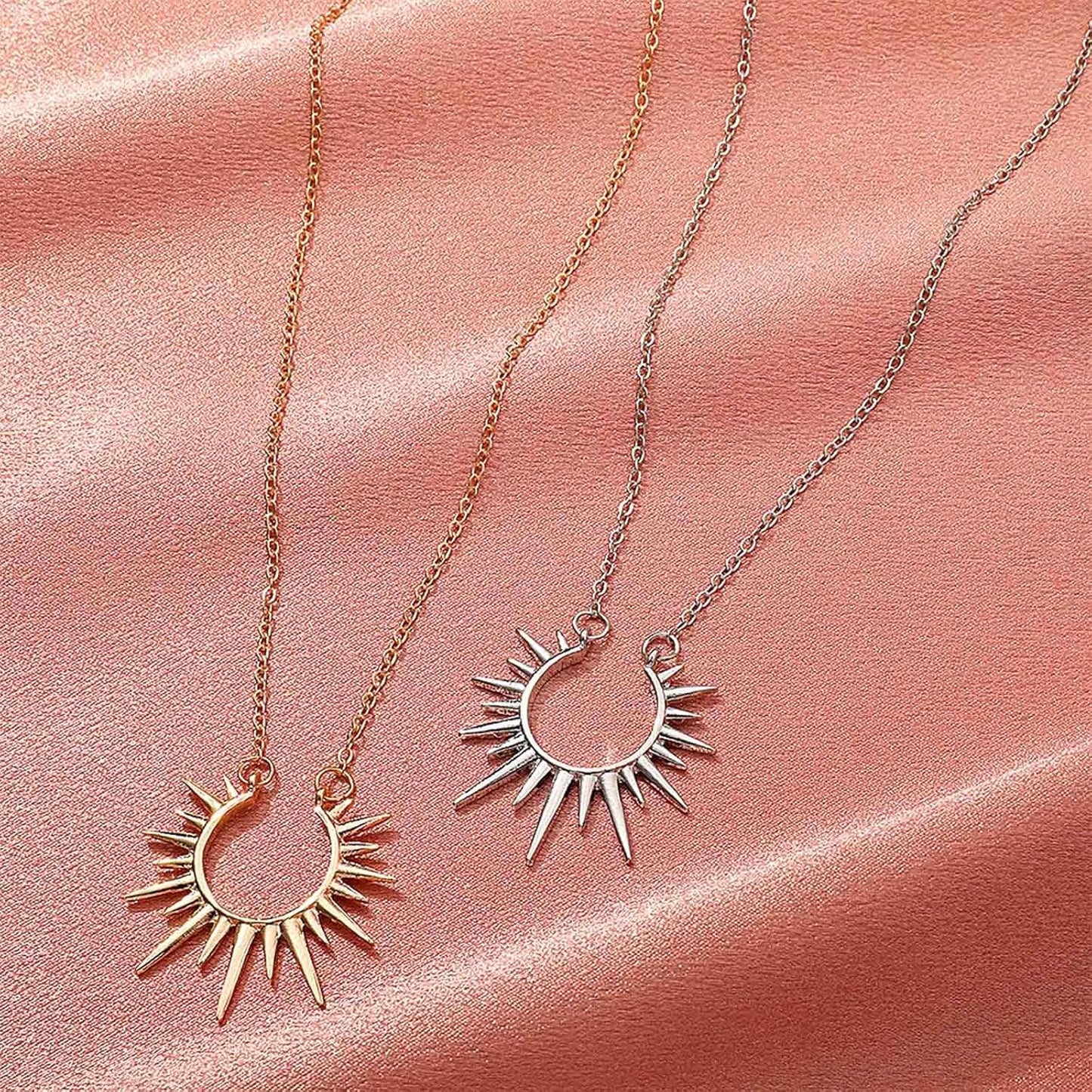 Vintage Sunburst Pendent Necklace Hollow Sunburst Necklace Moonstone Gold Sun Choker Necklace Open Sunburst Necklace Jewelry for Women (Gold)