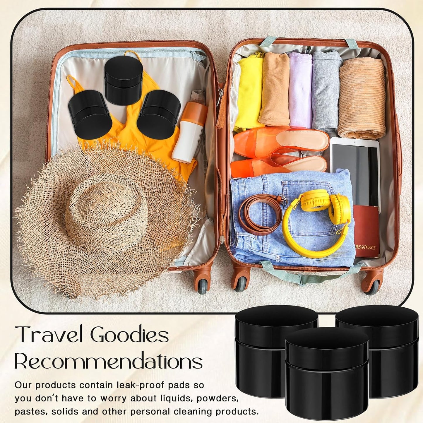 SATINIOR 36 Pieces 2 oz Plastic Jars with Lids Wide Mouth Airtight Reusable Container Acrylic Cosmetic Small Jars for Lotions Ointments Travel Toiletries Creams Make up Storage(Opaque Black)