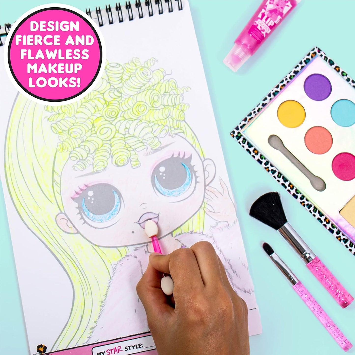 Horizon Group USA LOL OMG Make Up Artist Studio, DIY Craft Kit, Design with Brushes, Crayons & Stickers.Use Stencils to Color in Make-Up.Nail Polish, Decals & Surprise Blind Bags Included